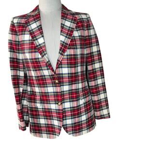 Vintage Lands' End Charter Collection Women's  red Christmas plaid blazer